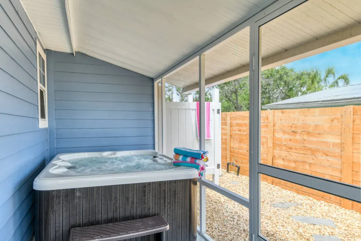 Hot tub on a covered porch