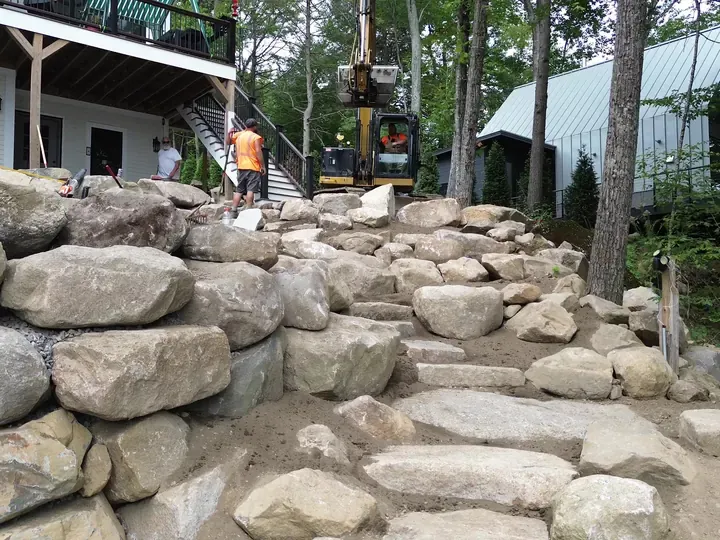 Boulder steps built up a steep slope
