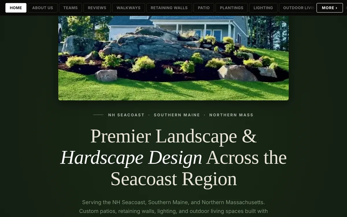 Landscaping company homepage with project photos and reviews