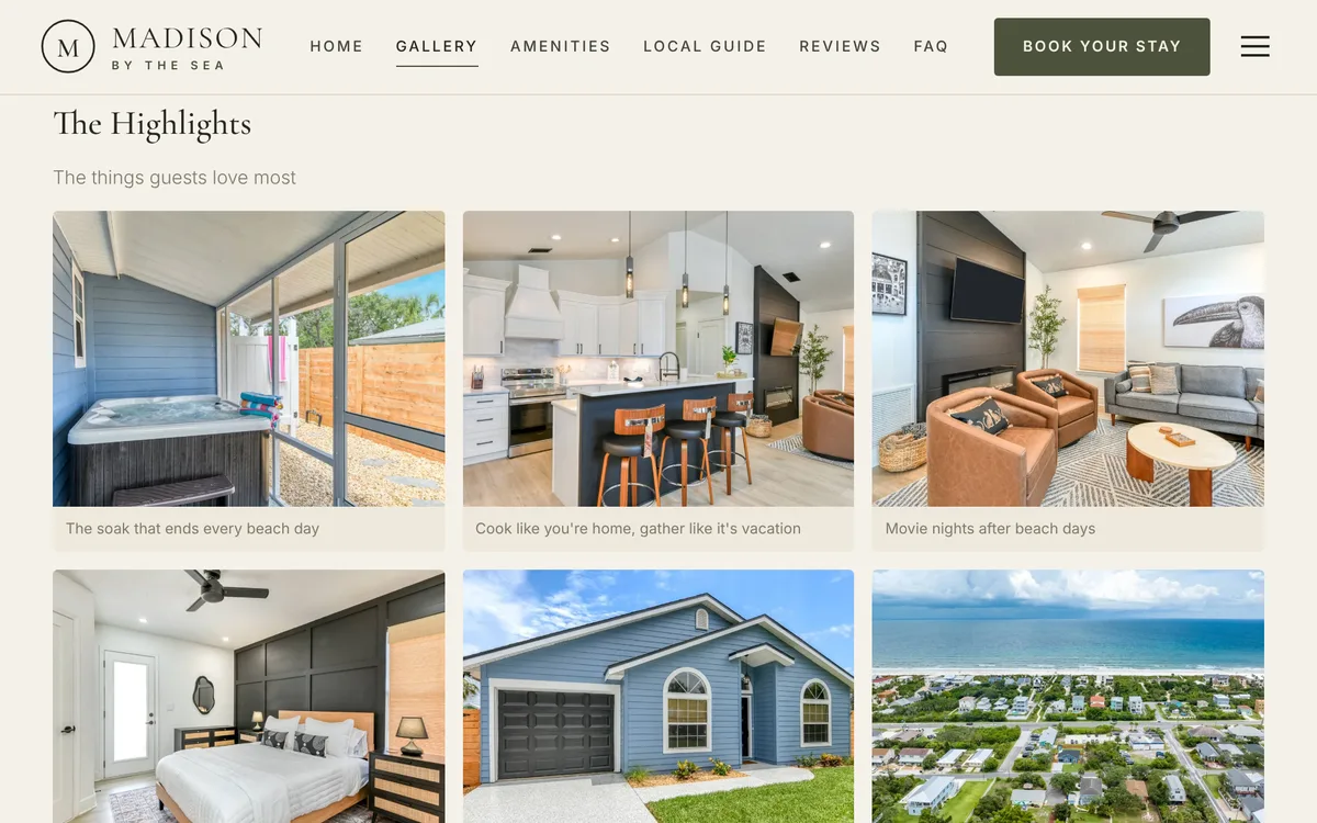 Vacation rental photo gallery with captioned room photos