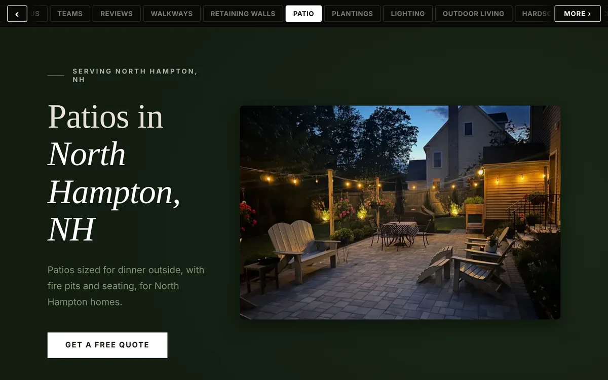 Patio town page with a lit evening patio photo